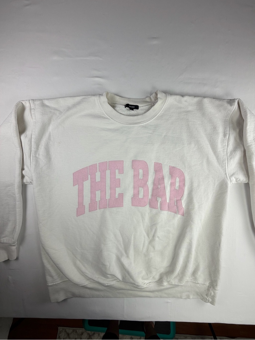 The Bar Varsity White Crewneck Oversized Sweatshirt with Pink Logo - Large - Picture 7 of 15